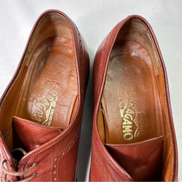 Salvatore Ferragamo Dress Shoes Mens 10 D Leather Brown Cap Toe Vibram Gumlite - Picture 7 of 10